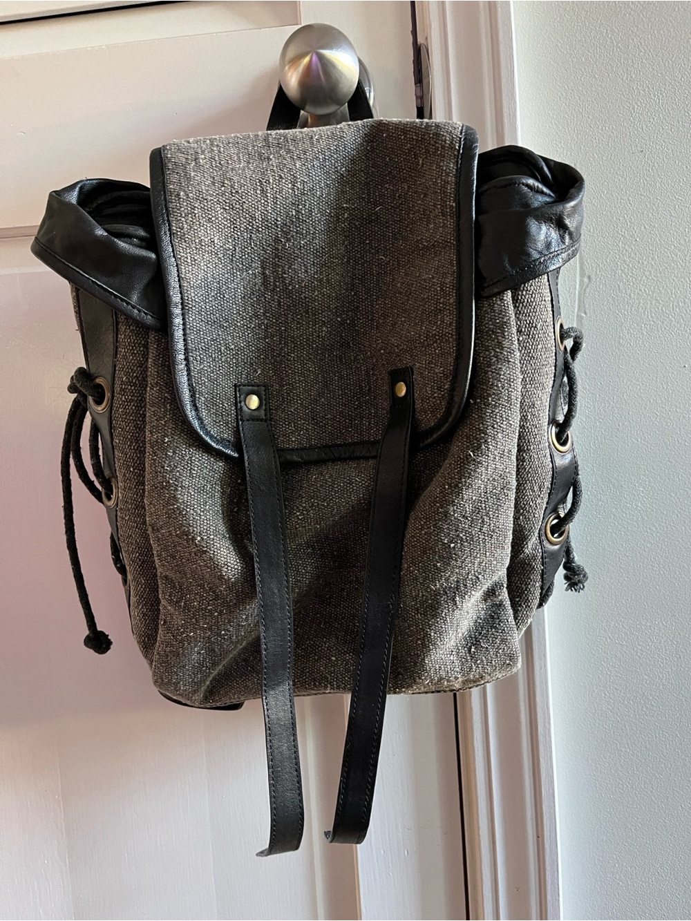 Free People Women's Gray Canvas Backpack - Casual Everyday Bag